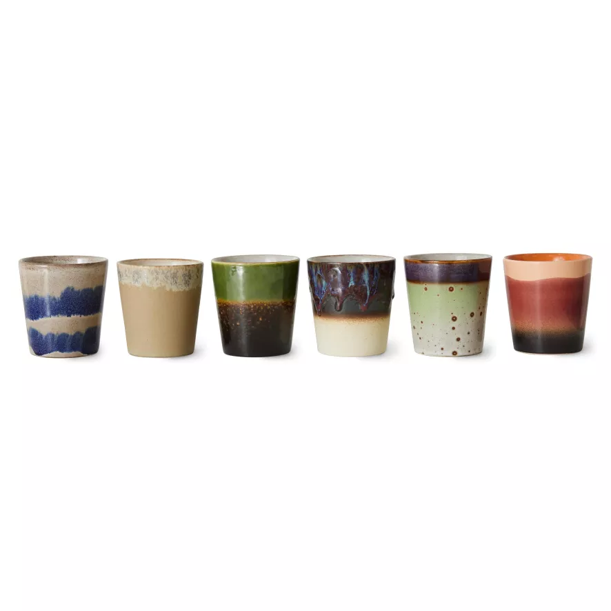HKliving 70's Ceramic Koffie Mok Koffiekopjes Set Van 6 Pluto 20 HKliving 70's Ceramic Koffie Mok Koffiekopjes Set Van 6 Pluto - Afbeelding 18