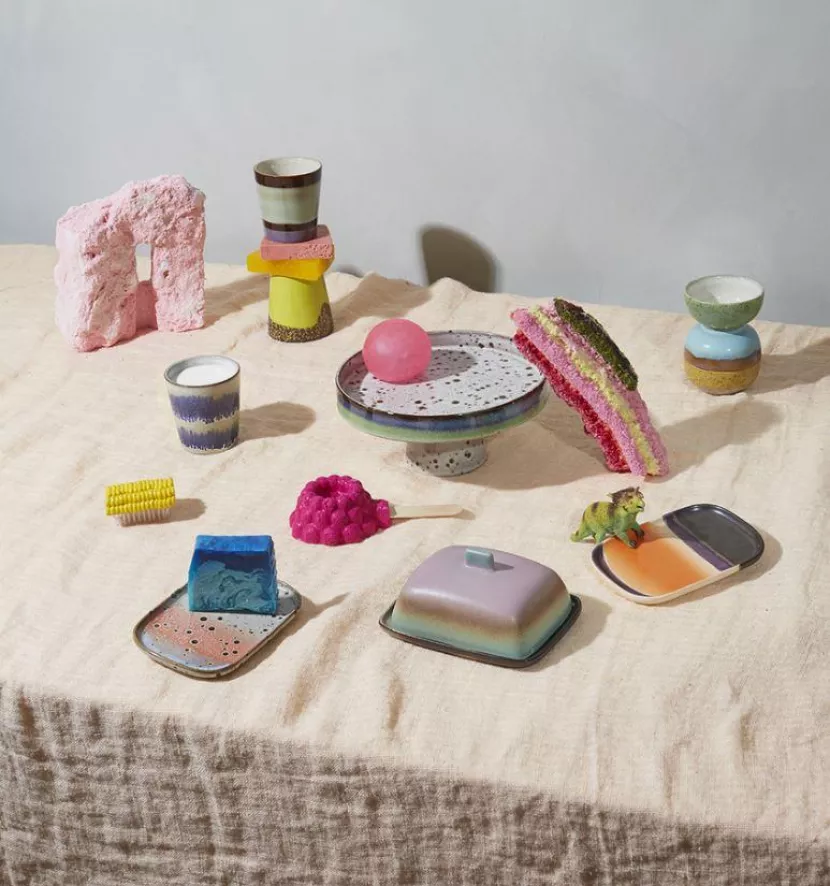 HKliving 70's Ceramic Schaal Op Voet Ø21 11 HKliving 70's Ceramic Schaal Op Voet Ø21 - Afbeelding 9