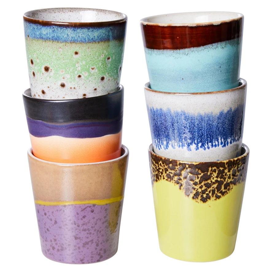 HKliving 70's Ceramic Koffie Mok Koffiekopjes Set Van 6 Pluto 3 HKliving 70's Ceramic Koffie Mok Koffiekopjes Set Van 6 Pluto