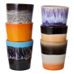 HKliving 70's Ceramic Koffie Mok Koffiekopjes Set Van 6 Stellar