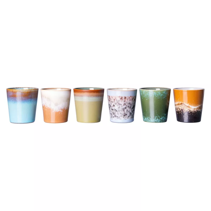 HKliving 70's Ceramic Koffie Mok Koffiekopjes Set Van 6 Pluto 7 HKliving 70's Ceramic Koffie Mok Koffiekopjes Set Van 6 Pluto - Afbeelding 5
