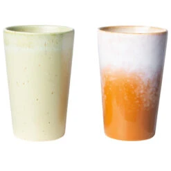 HKliving 70's Ceramic Thee Mokken Set Van 2 Oranje Beige