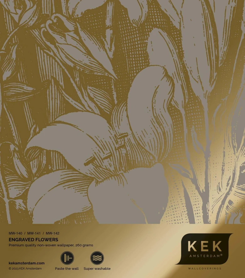 KEK Amsterdam Engraved Flowers 10 Gold Metallic Behang 4 Banen 6 KEK Amsterdam Engraved Flowers 10 Gold Metallic Behang 4 Banen - Afbeelding 4